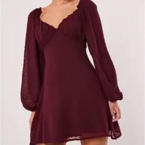 open lace back dress Red Balloon Sleeves Mini Dress